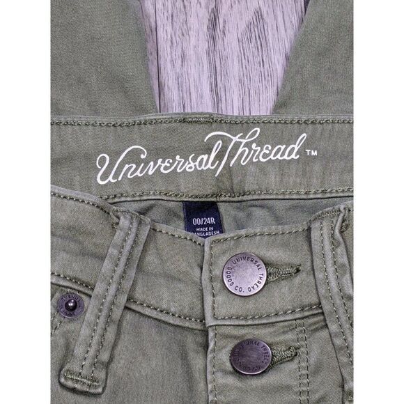 (3/$35) Universal Thread Size 00 / 24 R High Rise Skinny Button Fly Green Pants - Picture 4 of 11